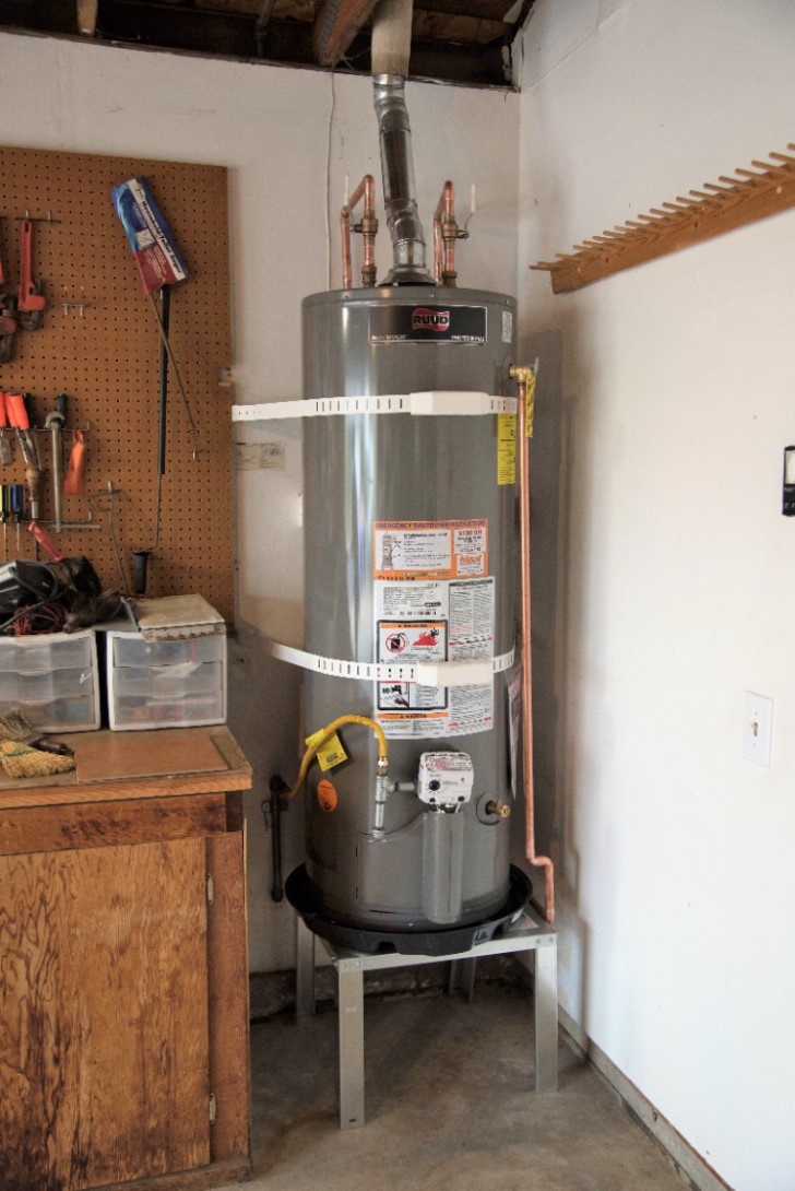 Gas water heater installation in garage