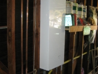 Noritz tankless water heater installation (view of interior cabinet)