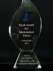 BBB 2014 Torch Award - Ideal Plumbing, Heating, Air and Electrical